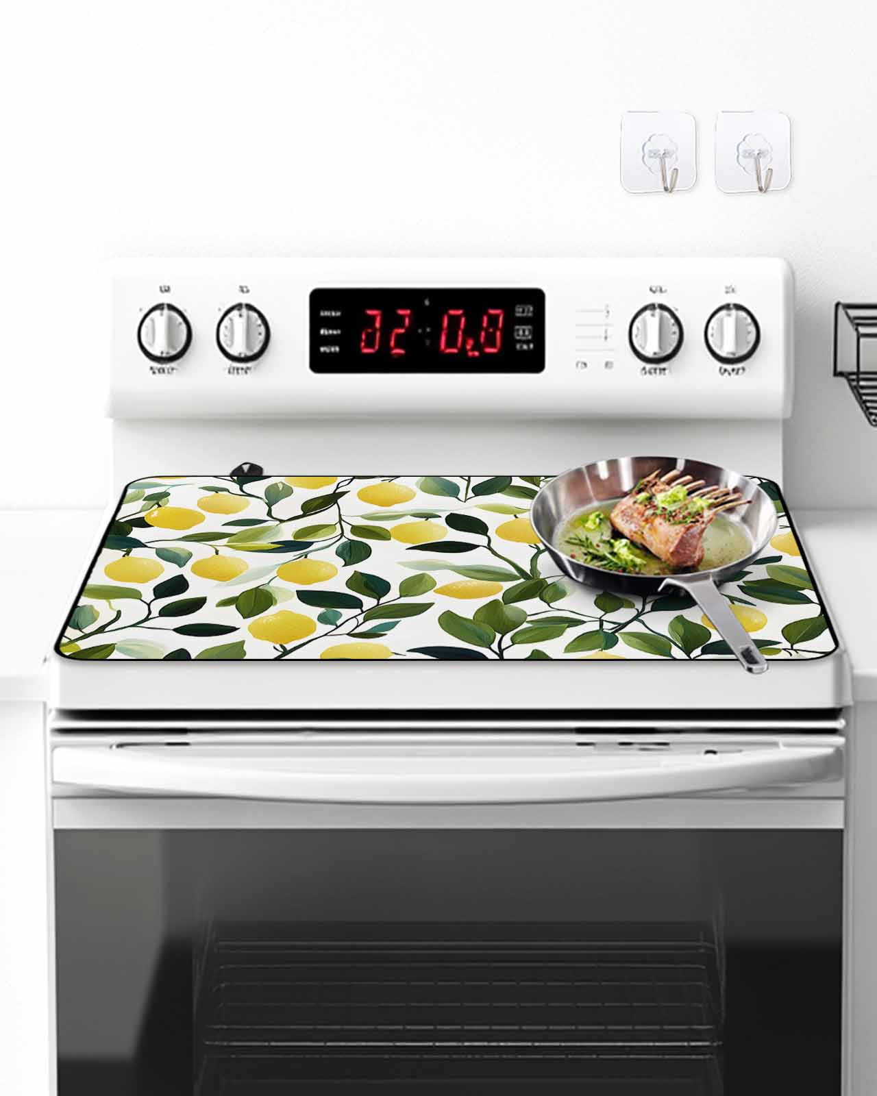 Stove Top Covers for Electric Stove, Summer Lemon Glass Stovetop Cover Protector, Yellow Fruits Pastoral Green Botanical Induction Cooktop Protector Oven Mat for Kitchen Countertop 24"x21"