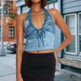 thumbnail image 4 of Chaleco Y2K Chica Chaleco de encaje con cuello en V profundo Poliéster Sin espalda Halter Tank Top (Azul L) Cgtredaw Azul T L para Mujer, 4 of 6