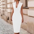 thumbnail image 2 of Women's Midi Pencil Dress Sleeveless Draped Cowl V Neck Elegant Sheath Dress formal office Cocktail Wedding Guest Dress Evening Gown White, 2 of 5