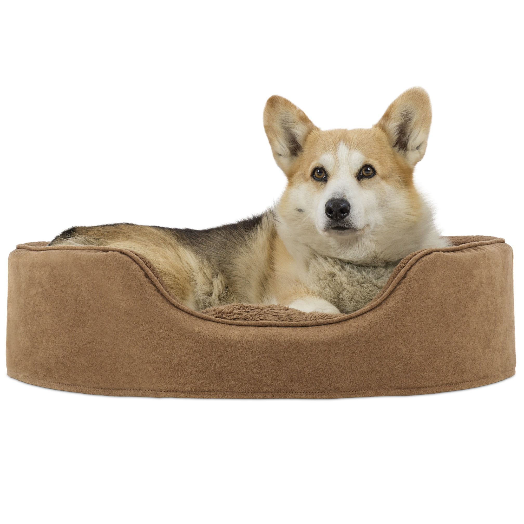 FurHaven Pet Dog Bed Oval Terry Fleece and Suede Pet Bed for Dogs