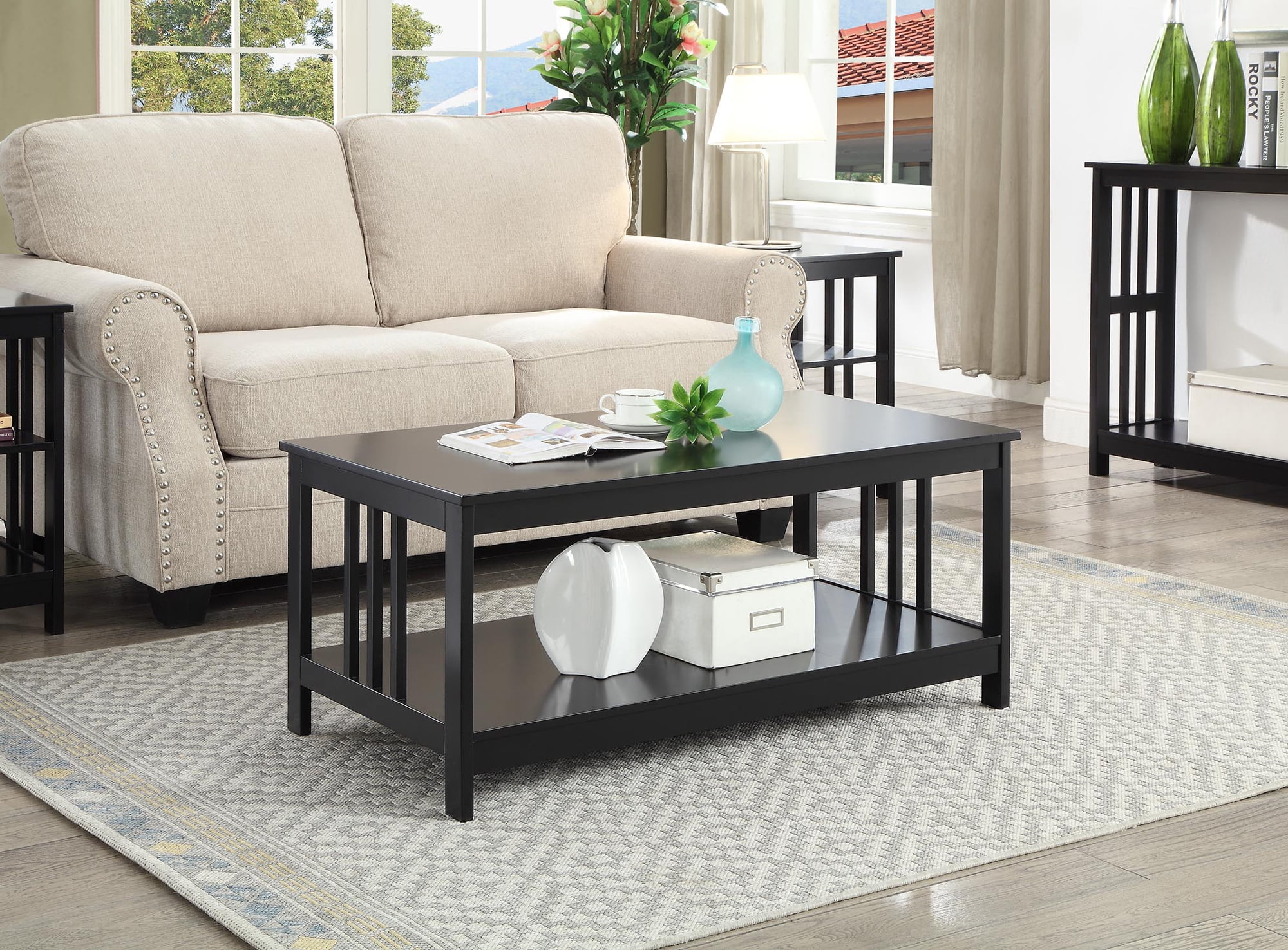 Convenience Concepts Mission Coffee Table with Shelf, Black
