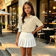 thumbnail image 6 of Domuza Kids Girls Polo Shirt Lapel Short Sleeve Casual Button Down Blouse Comfy Soft Quick Dry Workout Golf Class Uniform-Khaki 2-3 Years, 6 of 6