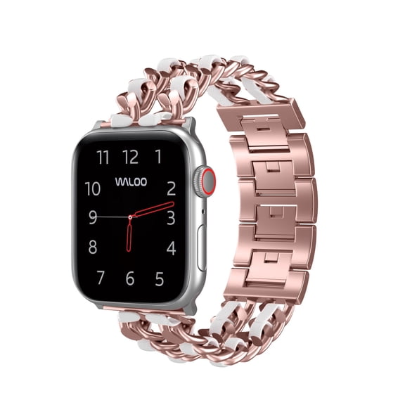 Waloo Leather Looped Genuine Leather Band for Apple Watch 40/41/42mm - Rose Gold/White