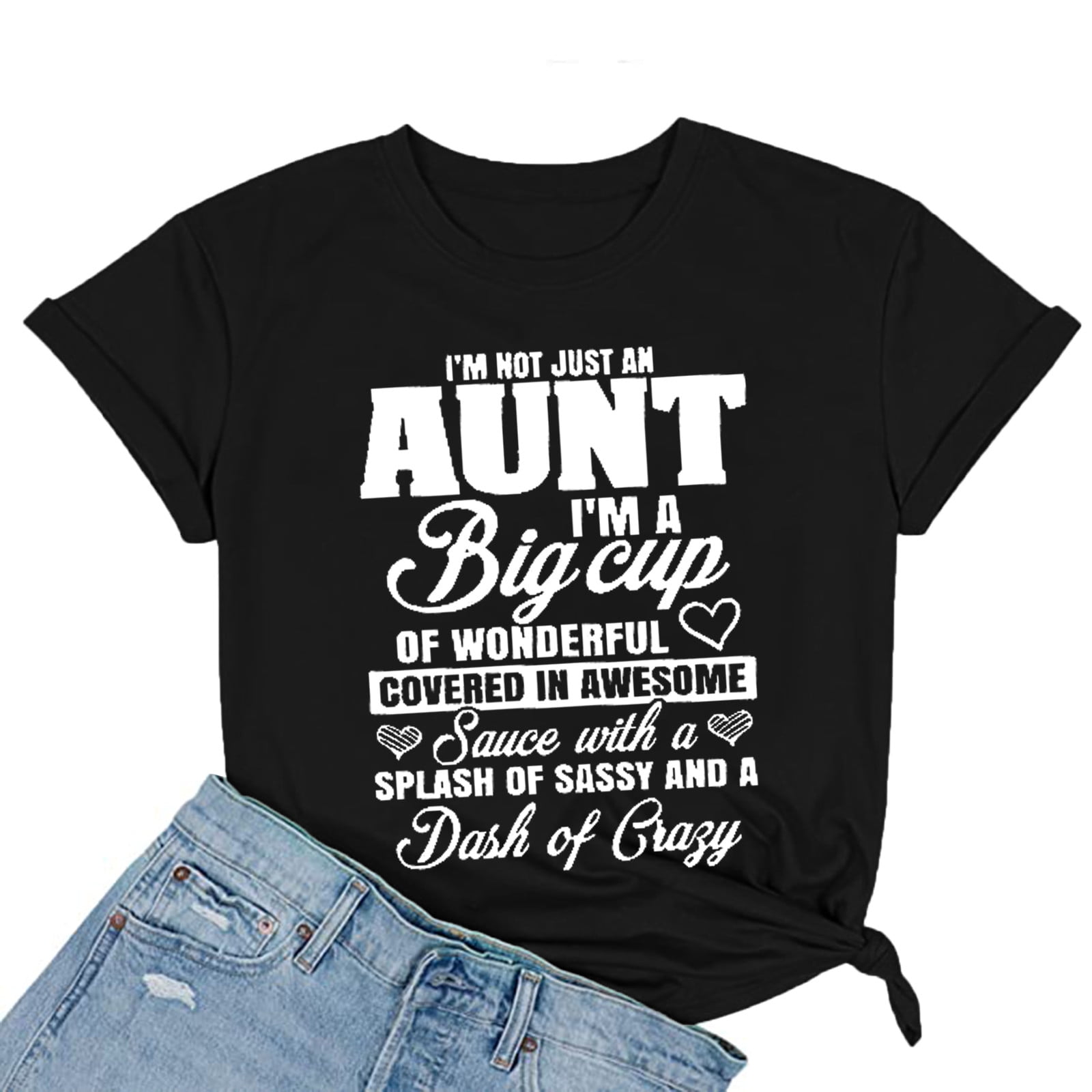 CZHJS Women's Aunt Basic Tees Loose Fit Pattern Tops for Lady Short Sleeve Shirts Funny Letter