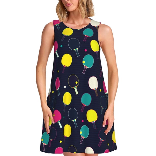Disketp Colorful Ping Pong Rackets para Vestido sin Mangas para Mujeres, Vestidos de Verano para Mujeres, Casual y Holgado para la Playa