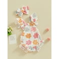 thumbnail image 4 of Musuos Baby Girls Summer Romper 3 6 12 18M trawberry/Flower/Cherry Print Fly Sleeve Frills Bodysuit and Headband, 4 of 9