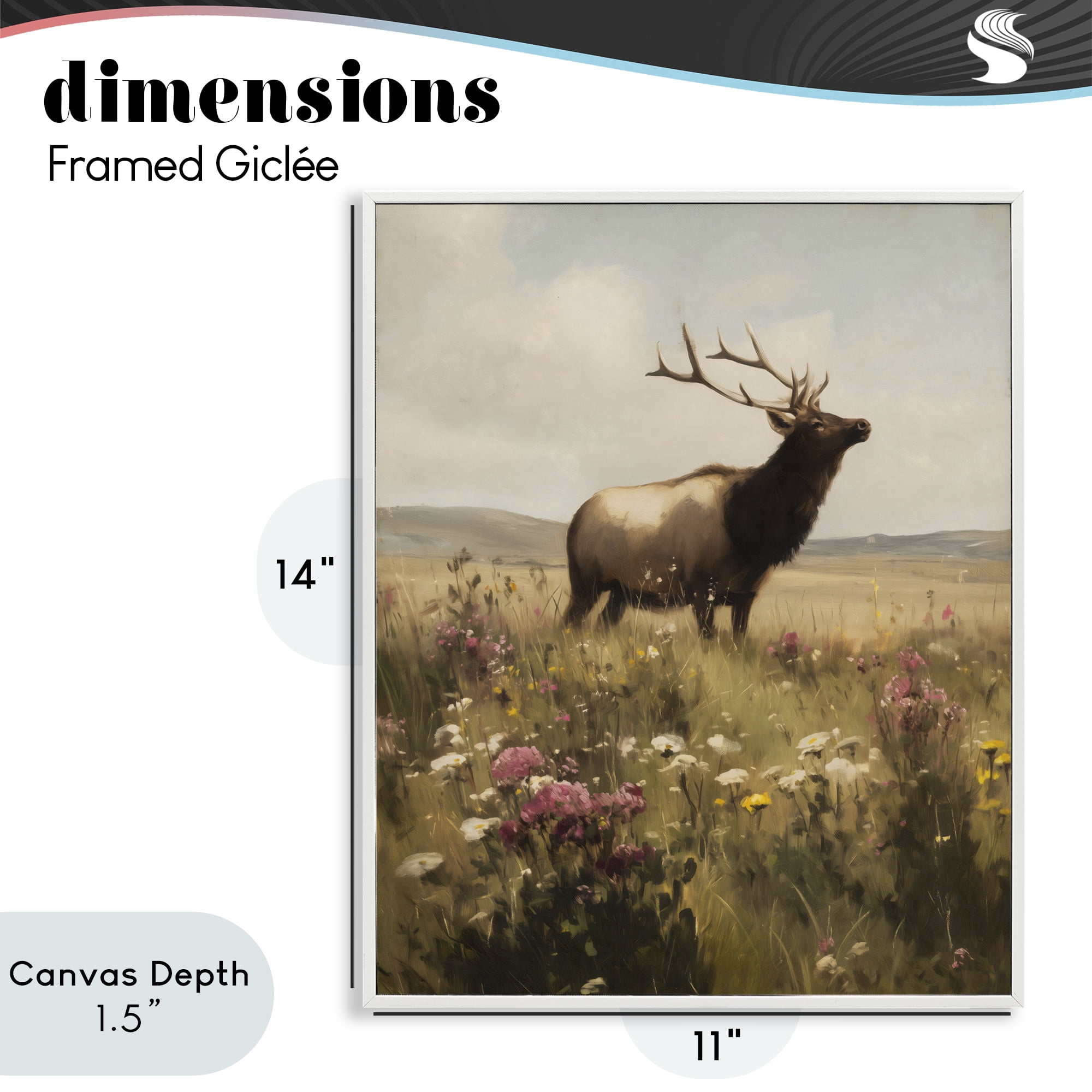 Stupell Industries Elk in the Wildflower Meadow White Framed Giclee Art, design by Arlington Prints