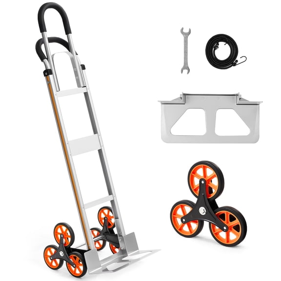KFFKFF Aluminum Alloy Folding Stair Climbing Cart with 330 lbs Capacity, Telescoping Handle, 6 Wheels, and 2 Bungee Cords for Home, Groceries, and Warehouse Use