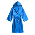 thumbnail image 3 of Frostluinai 3-12 Years Kids Hooded Satin Robe Solid Color Tie Front Lightweight Open Front Bathrobe for Boys Girls Spa Wedding Birthday Party, 3 of 10