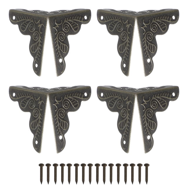 4Pcs Vintage Brass Corner Protector 1 Inch Triangle Safety Guards Metal Corner Protector (Oxidized Teal)
