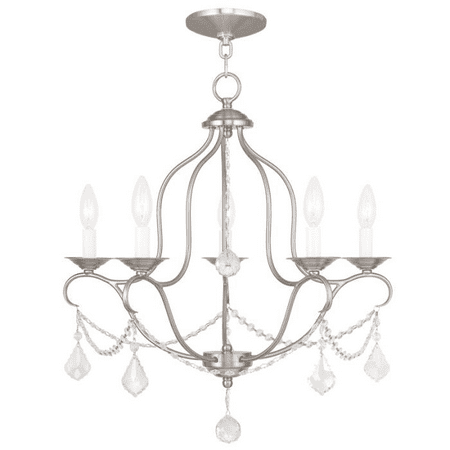 

Brushed Nickel Tone Finish Chandeliers Nickel Material Candelabra 24 Long 5 Light Fixture