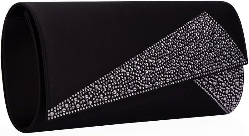 Women Satin Rhinestones Evening Bags Prom Bridal Clutch Purse Cross Body With Detachable Chain Strap