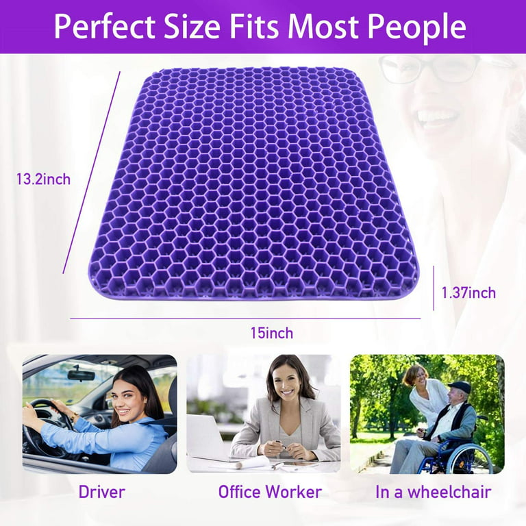 Aiouarc Purple Gel Seat Cushion for Long Sitting, Breathable Honeycomb  Design, Pressure Relief for Back, Sciatica, Tailbone Pain - Office Chair