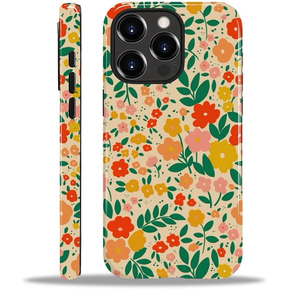 for iPhone 15 Pro Max Case for Women Girl Men Boy, Compatible with MagSafe, Shockproof Soft Silicone & Hard PC Shell Protective Case for iPhone 15 Pro Max - Red and Orange Flowers