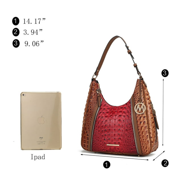 MKF Collection Becket Women Shoulder Bag Faux Crocodile Embossed Vegan Leather Handbag by Mia K Cognac Brown