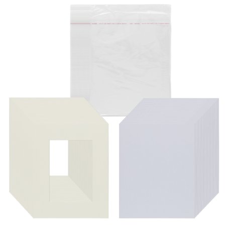 Viewpoint Pack of 25 Picture Mats Pre Cut for 5x7 Photos or Art, White Core Bevel, Set Includes Backing Board & Clear Sealable Bags - Cream