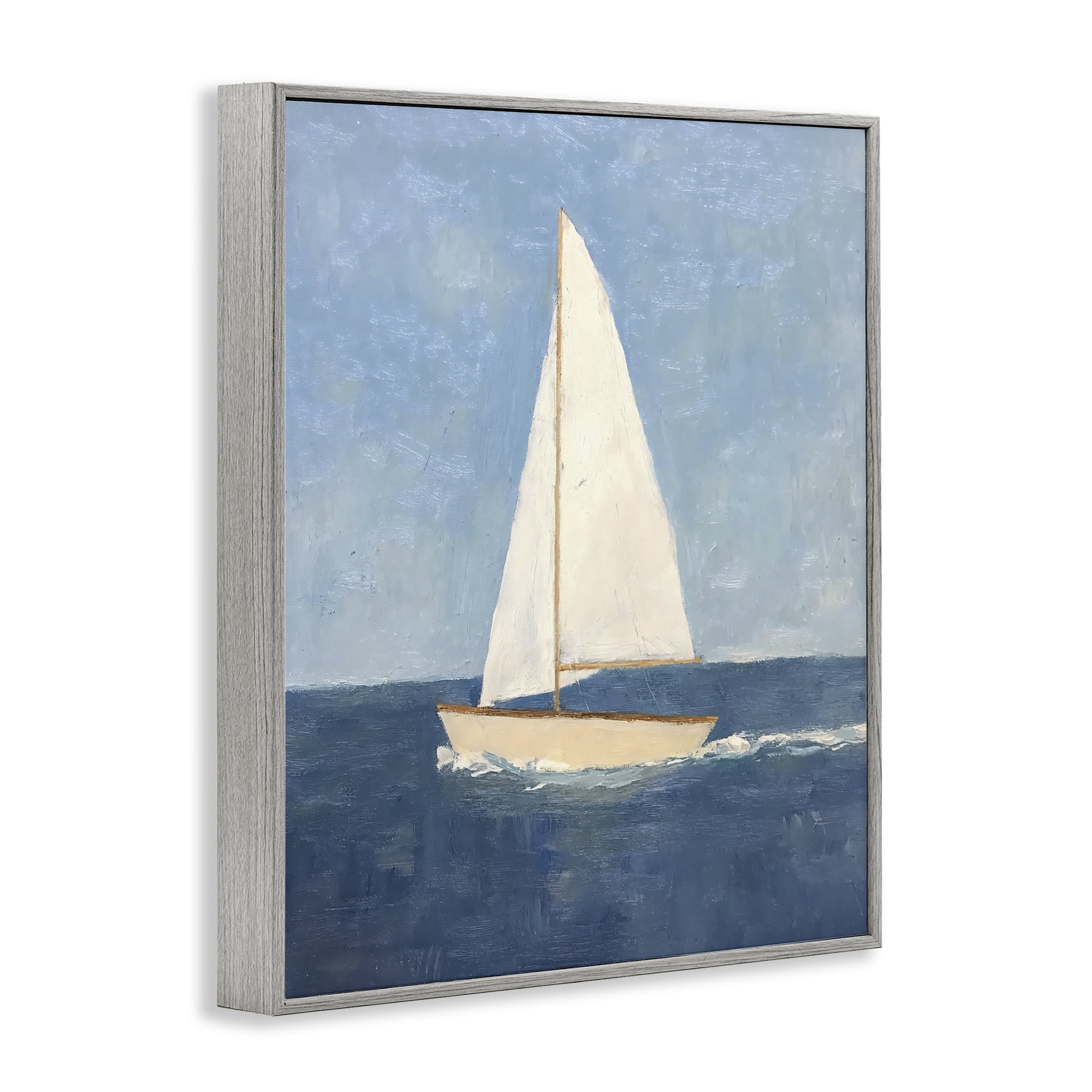 Stupell Industries Deep Blue Sail at Sea Gray Framed Giclee Art, design by Creative Studio