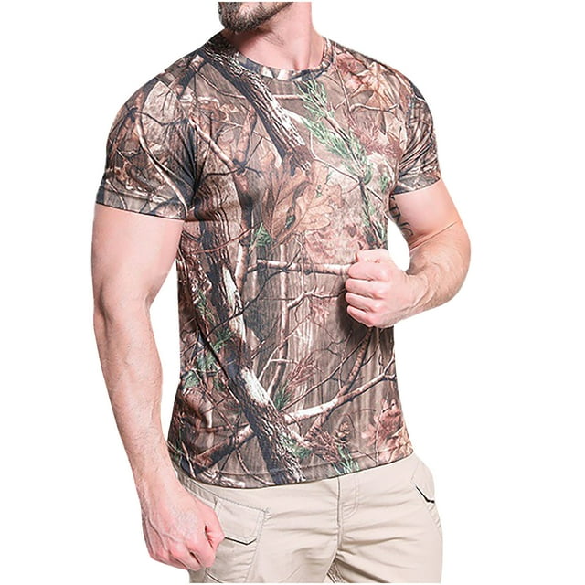 Pisexur Men's UPF 50+ Sun Protection Shirts Swim SPF UV Quick Dry Short Sleeve T-Shirts for Athletic Fishing Training & Camouflage and Solid Color Print Mens Sun Protection Shirts