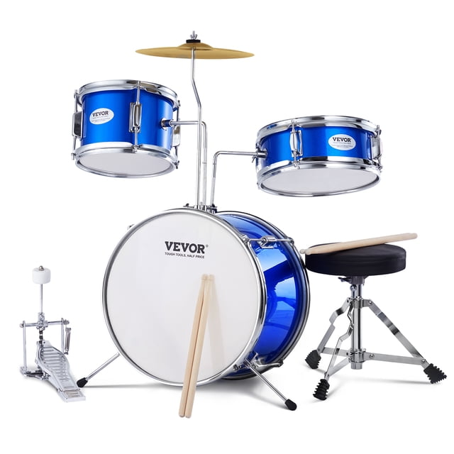 VEVOR - Batería para niños, 3 piezas, 14 pulgadas, batería para principiantes con pedal de platillo de trono ajustable, dos pares de baquetas, tambor tom de 8 pulgadas, caja de 10 pulgadas