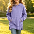 thumbnail image 6 of Jalioing Girls Long Hoodies Oversized Long Sleeve Side Slit Pullover Tops Fashion Solid Hooded Sweatshirt with Pocket, 6 of 7