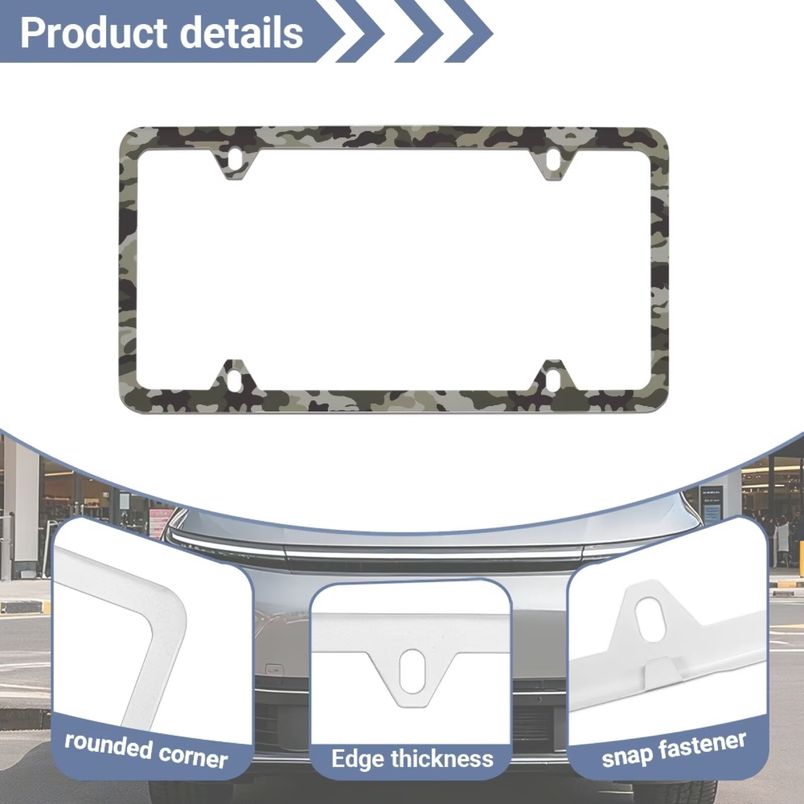 Jeiento Gray Camo License Plate Frames Rattle Proof 4 Holes Car Licence Plate Covers with Screws Washers and Caps Easy to Install Car Tag Frames for US Vehicles