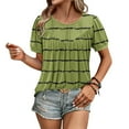 thumbnail image 4 of Xixinqiwan Women Tops under $10.00,Women Summer Casual Shirts Short Sleeve Striped Tunic Tops Crew Neck Tee Tshirt Blouses for Women Army Green L, 4 of 7