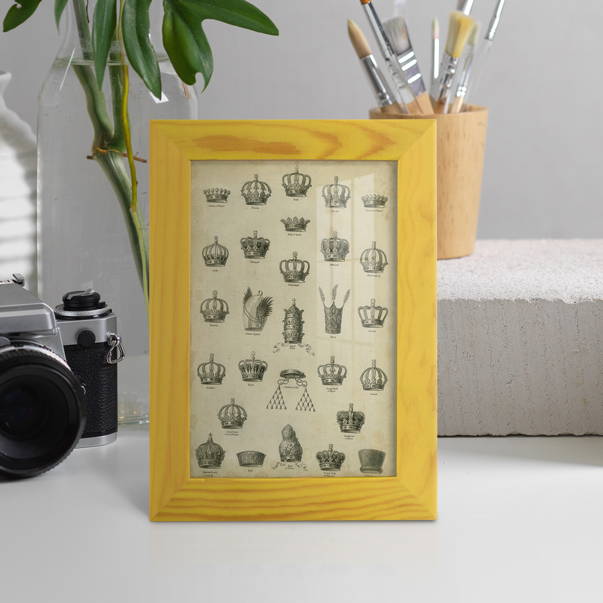 Heraldic Crowns & Coronets II -Framed Print w/glass-Sunflower Yellow