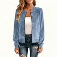 thumbnail image 2 of Yihuala Lightweight Faux Suedes Women's Jackets Long Sleeve Stand Collar Zip Up Loose Fit Casual Outerwear Coat Spring Fall, 2 of 9