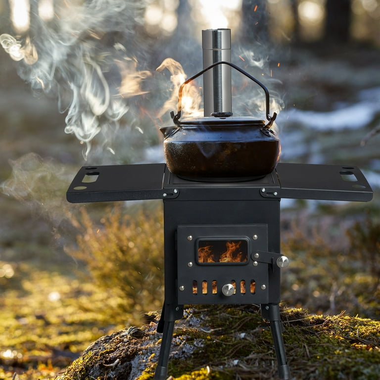 Outdoor Wood Burning Camp Stove with Chimney Tube, Stainless