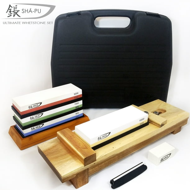 Sha Pu Ultimate Whetstone Sharpening Set 5 Whetstones With Sink Bridge Case Walmart Com Walmart Com