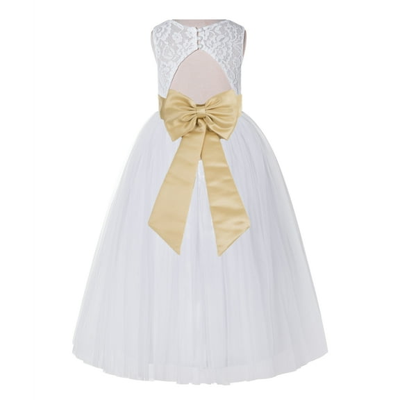 Ekidsbridal Girl Bridesmaid Flower Girl Dress - White Lace Dress with Keyhole Back 178T-A (Size: 2-12)