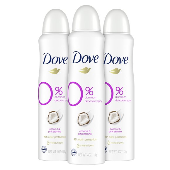 Desodorante en aerosol Dove 0% aluminio, 48 horas de protección, 120 ml, paquete de 3