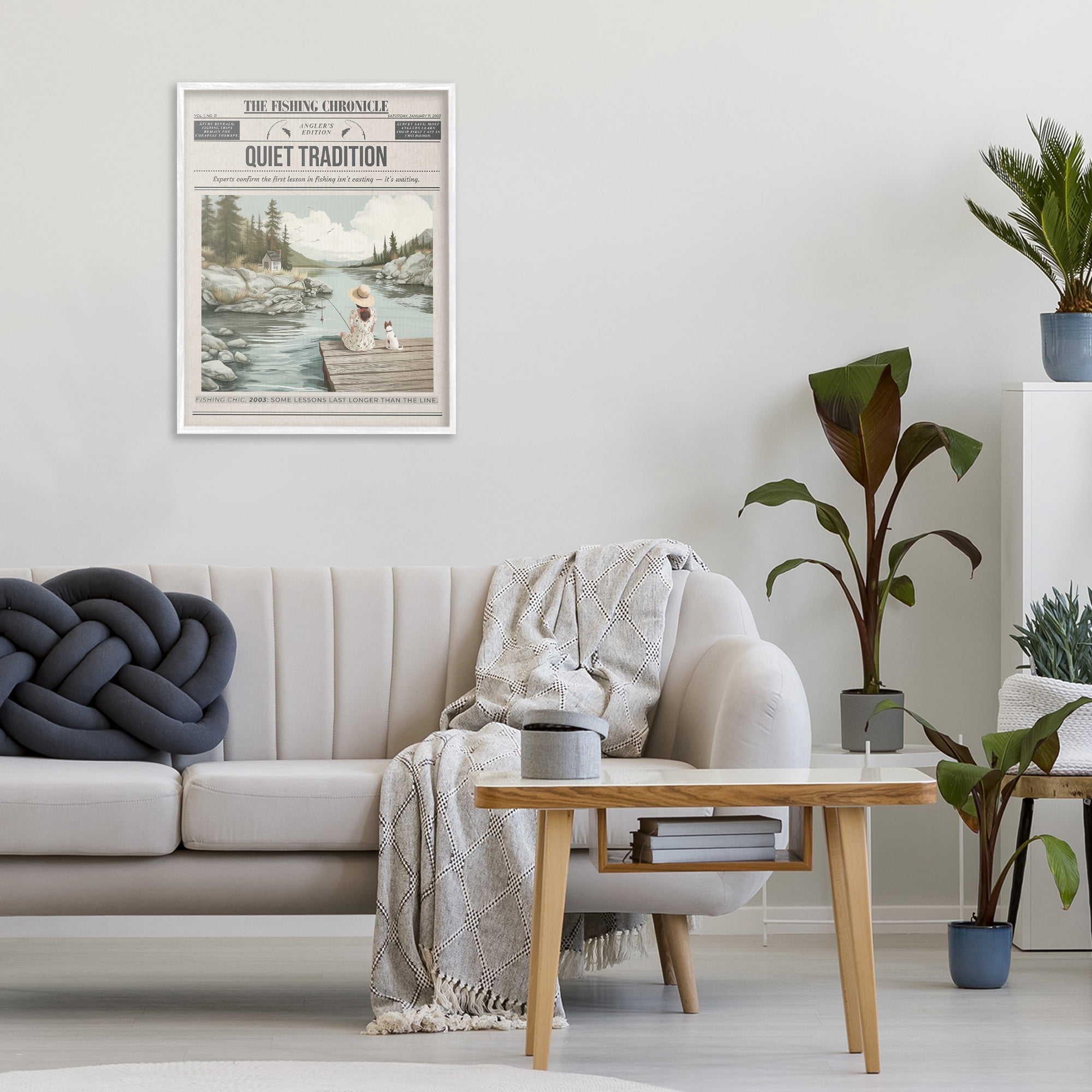 Stupell Industries Fishing Chronicle Magazine White Framed Giclee Art, design by A Barefoot Stylist