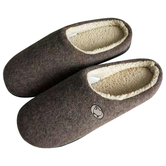 YOPTOP Men‘s Cozy Memory Foam Slippers Fuzzy Wool-Like Plush Fleece Lined Warm Slip On House Shoes Indoor Outdoor Anti-Skid Rubber Sole,Brown,9.5-10.5