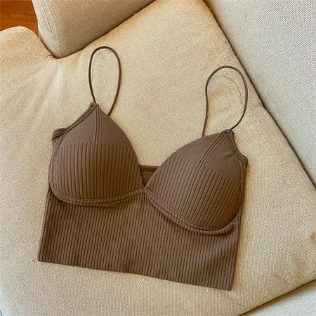 V-Neck Camisole Women Sexy Stretch Push Up Bra with Chest Pads Knitted Crop Top for Female Short Tube Top Tops Bralette Y2k