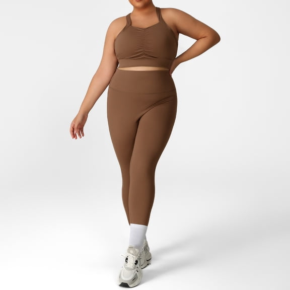 PISONIC Workout Sets for Women 2 Piece Plus Size Sports Bra and High Waist Leggings Yoga Outfits