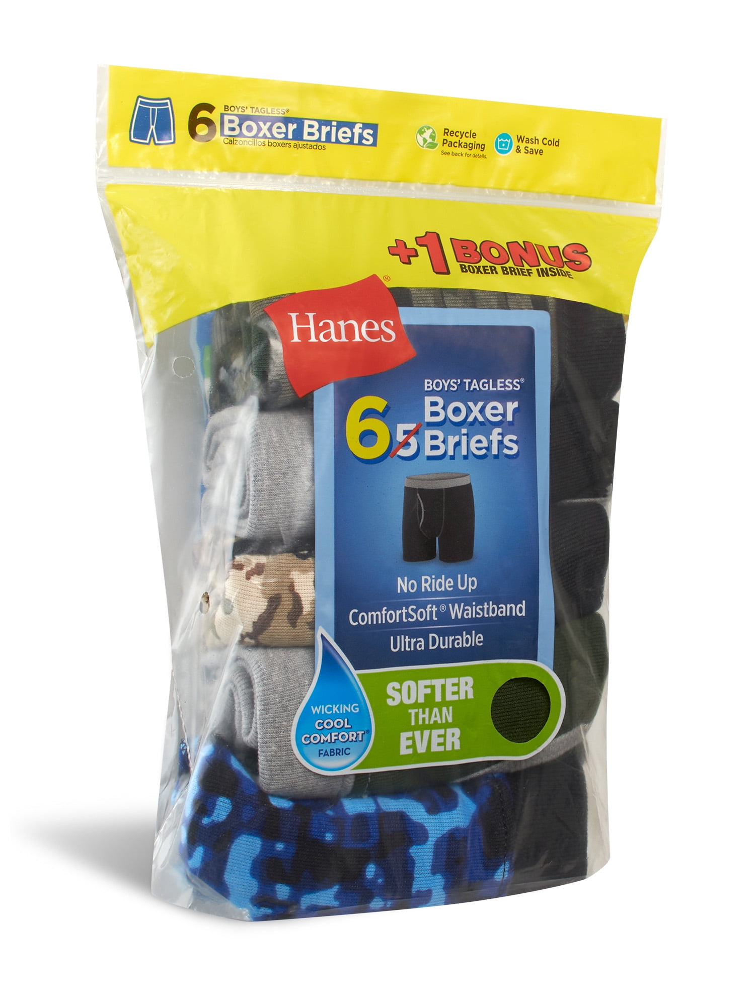 Hanes Boys' ComfortSoft Waistband Camo Prints Boxer Briefs, 5+1 Bonus Pack