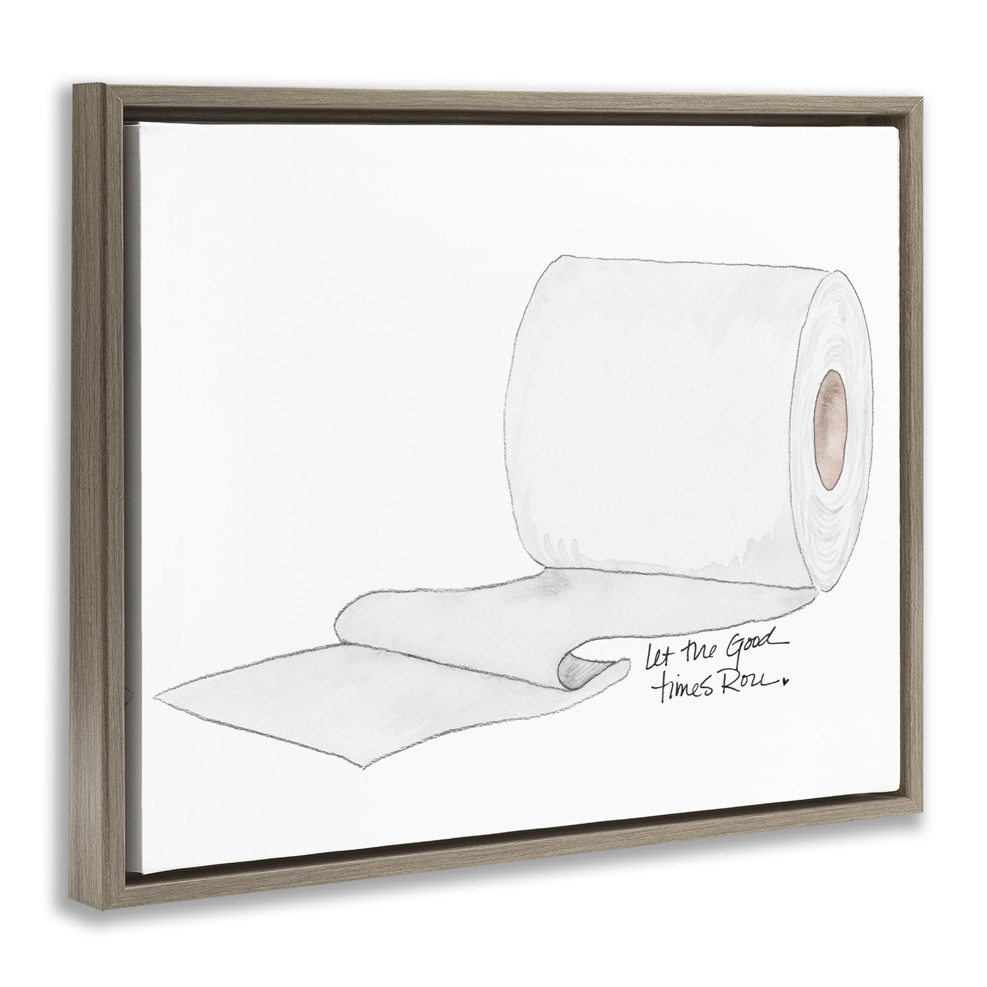 Stupell Industries Good Times Roll Toilet Paper Brown Framed Floater Canvas Wall Art, design by Nola James