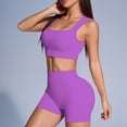 thumbnail image 2 of TOWED22 Women 2 Piece Workout Sets Padded Low Impact Yoga Tops High Waisted Biker Shorts(Purple,L), 2 of 4