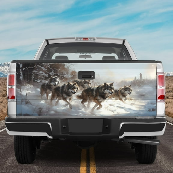 Lotusprinthandmade Wolf Graphic Tailgate Wrap 2 Sizes (24"x58"), wolf tailgate decal, wolf truck wrap, wolf tailgate graphic, wolf truck tailgate cover