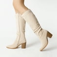 thumbnail image 3 of BURUDANI Women's Suede Knee High Boots Pointed Toe Comfortable Chunky Block Heel Side Zipper Riding Boots Beige Size 11, 3 of 7