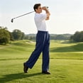 thumbnail image 2 of Sorvello Men's Business Casual Dress Pants Stretch Wrinkle Resistant Cotton Linen Golf Trousers Work Office Travel Loose Fit Comfortable Dark Blue XXL, 2 of 9