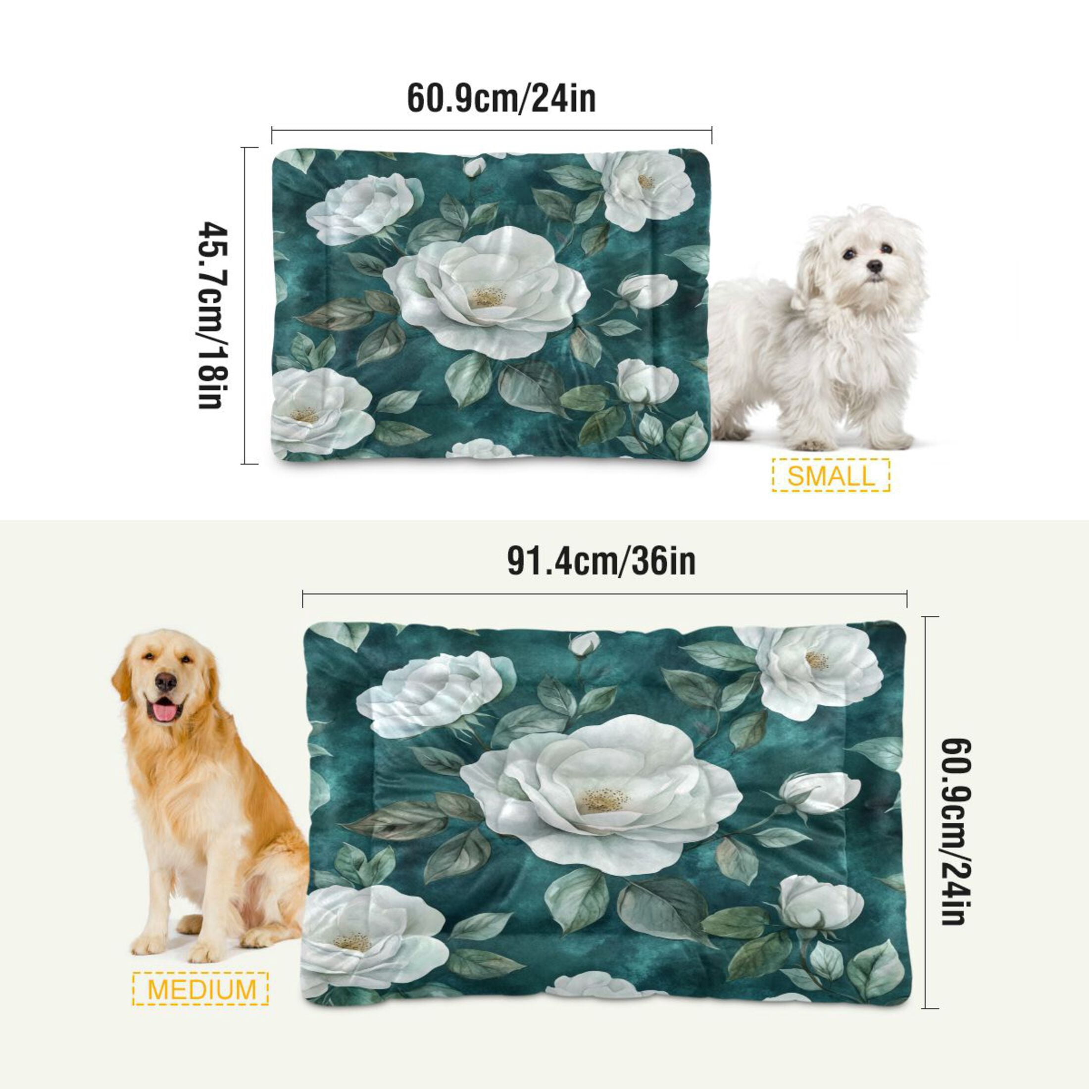 Qxltty Large White Roses Pattern Ped Pad Wear-resistant and Hard to Bite Through Sleeping Pad for Small Medium Large Dogs Winter Pet Bed 36×24in