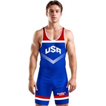 Exxact Sports Sublimated Men's Wrestling Singlet, High-Performance Powerlifting Singlet, Wrestling Singlets for Men (AM, Royal Blue USA)