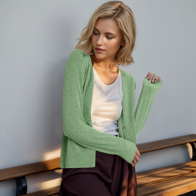 GDREDA Womens 2025 Wool Blended Ribbed Cardigan Lightweight Long Sleeve Sweater Fall Fashion Button Down Knit Top Mint Green,XXXL