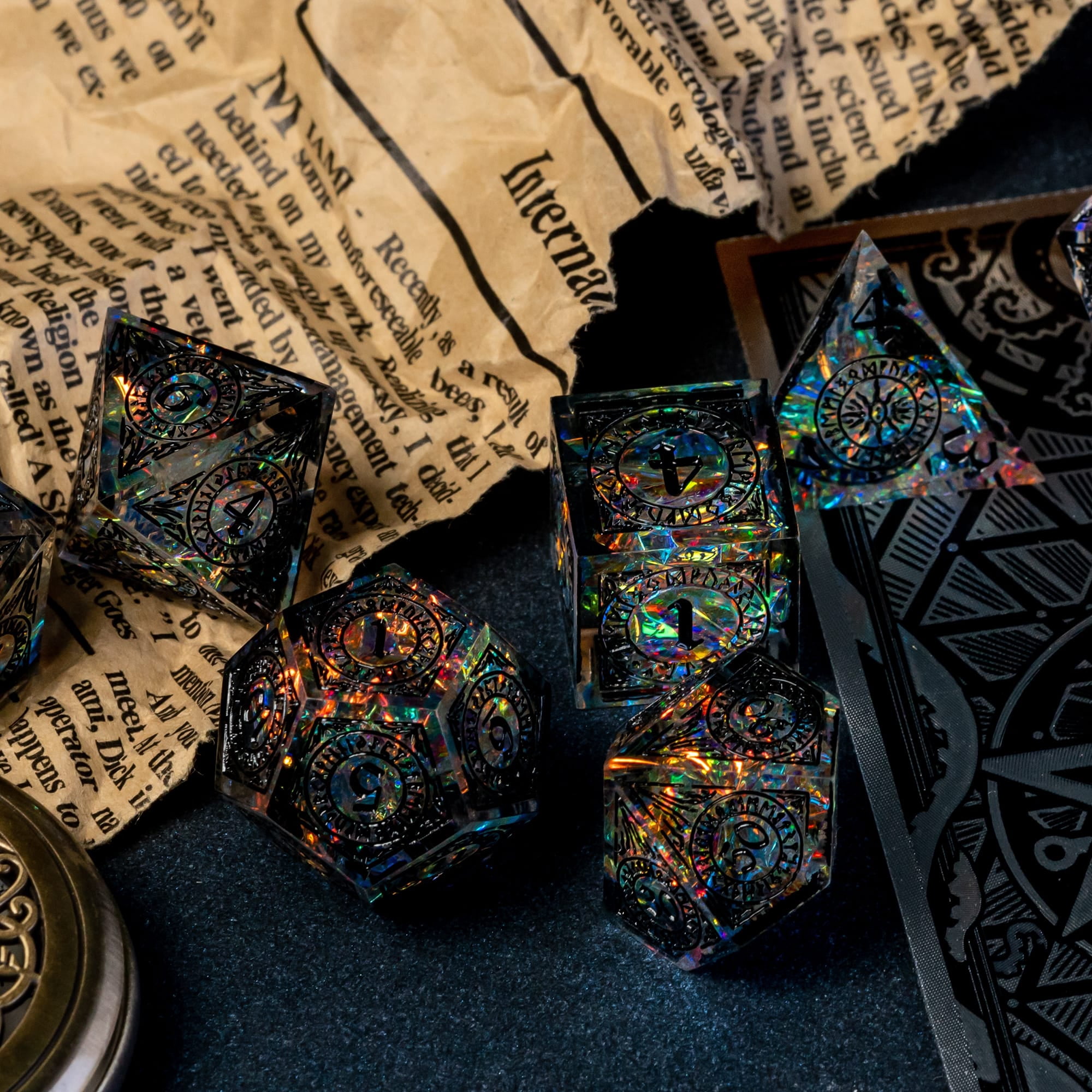 Cusdie 7-Die Sharp Edges DND Dice, Handcrafted Polyhedral Dice Set, for Role Playing Game Dungeons and Dragons D&D Dice MTG Pathfinder