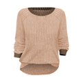 thumbnail image 6 of Women's Ribbed Knit Round Neck Sweater, Lightweight Oversized Pullover Top with Textured Pattern, Soft Breathable Thin Fabric for Casual Daily Wear, Layering Piece and All Season Comfort Beige S, 6 of 6