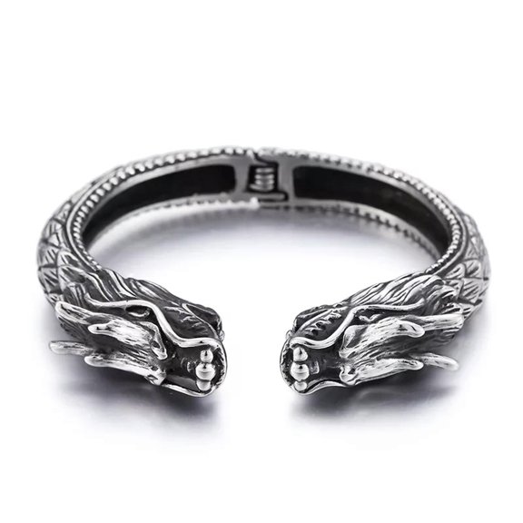 HOOUN Biker Stainless steel dragon open men's bracelet cuff bangle Heavy Large 66g