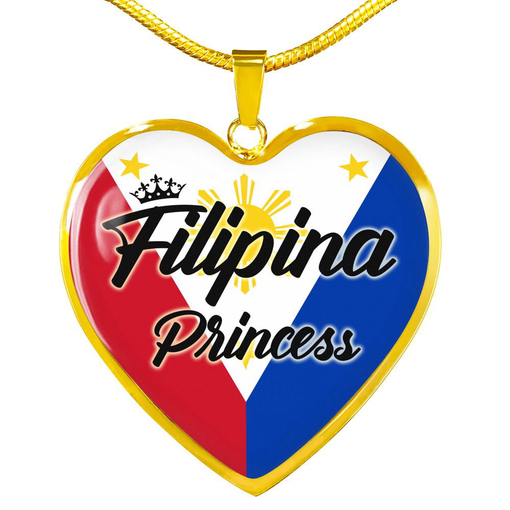 Express Your Love Gifts Filipina Princess Necklace Stainless Steel or 18k Gold Heart Pendant 18-22