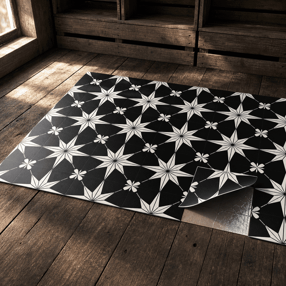 Peel and Stick Floor Tiles Black 10pcs Waterproof Vinyl Self-adhesive for Bathroom Kitchen Bedroom